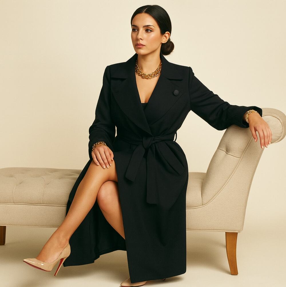 MAX&CO Decisio Wool Collarless Lapel Long Trench Coat Navy Blue Sz 2 NWT $789